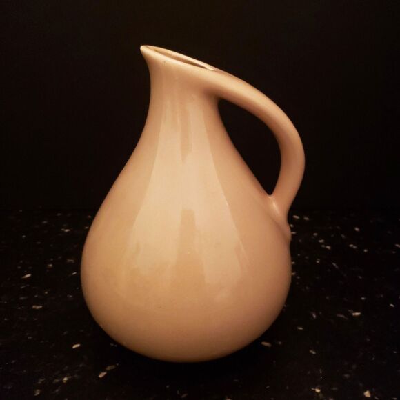 Handmade Pitcher Jug Ceramic Art Pottery Angled Spout Beige Tan Glaze Vintage - Picture 2 of 12